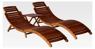 Produktbild von Sonnenliegen-Set aus Akazienholz mit Klapptisch