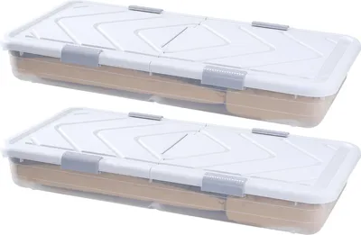 Produktbild von SucceBuy Unterbettkommode Aufbewahrungsbox 2er-Set, rollbar (101 x 51 x 15 cm), Unterbettbehälter mit Deckel und grauem Verschluss, Organizer für Kleidung, Schuhe, Decken und Schlafzimmer