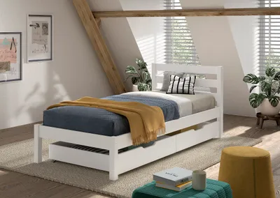 Produktbild von VIPACK - Einzelbett Pino 90x200 cm, mit Lattenrost, inkl. 2 Schubladen, weiß lackiert