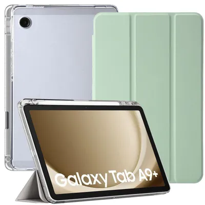 Image de Coque pour Samsung Galaxy Tab A9 Plus / A9+ (11 Pouces) Protection Antichoc Coins Renforcés Vert avec Porte-Stylet