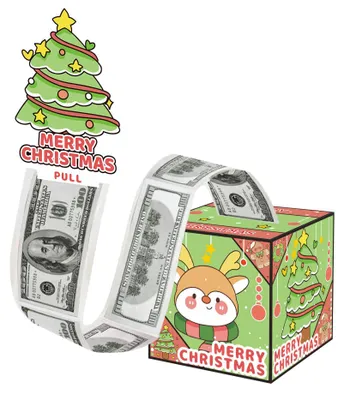 Produktbild von Geldziehbox mit Plastikfolie (Weihnachtsmotiv): Rentier, Weihnachtsbaum, š¹berraschungsgeschenk