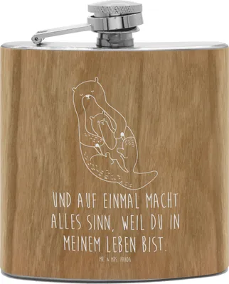 Produktbild von Mr. & Mrs. Panda Flachmann Otter Kind - Transparent - Geschenk, Mama, Baby, Hip Flask, Edelstahl, feldflasche, Aus, Seeotter, Mutter, Geburt, Holz, Familie