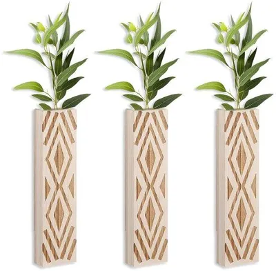 Produktbild von Holzwandvasen - Wanddekoration - Wandschmuck - Wandvasen - Rustikale Wanddekoration - Ideal für künstliche Blumen