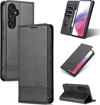 Immagine prodotto di Custodia in pelle per Samsung Galaxy A34 5G, custodia pieghevole a portafoglio con chiusura magnetica e supporto nero