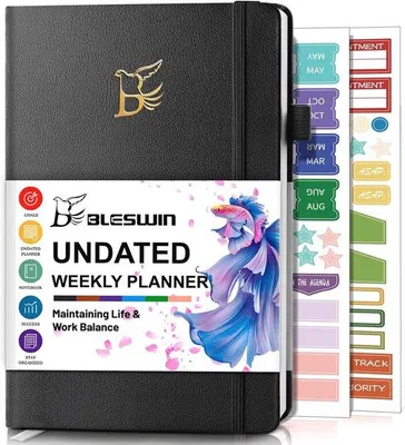 Produktbild von Famanu A5 Agenda Ungedatet mit Sticker-Tabblättern - Wochen- und Monatsplaner für Zeitmanagement und Produktivität