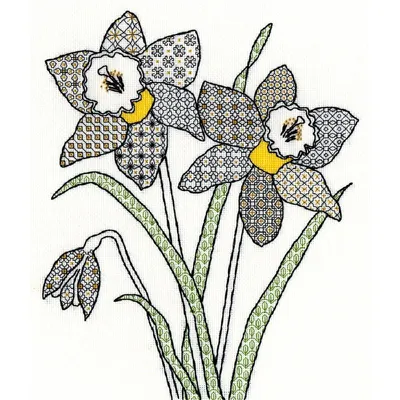 Produktbild von Bothy Threads Blackwork Kreuzstich-Set "Narzisse", 30x33cm, XBW7, Zählmuster