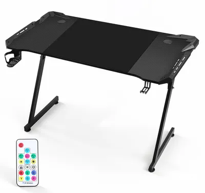 Obrázok produktu pre Herný stôl Ikodm, rozmer 120x60 cm, tvar "Z" s RGB LED osvetlením, držiak na nápoje a slúchadlá
