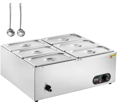 Produktbild von VEVOR 8-Pfannen Gewerblicher Speisenwärmer, 8 x 8QT Elektrischer Dampftisch mit Glasabdeckung, 1700W Edelstahl Buffet Bain Marie 86-185°F Temperaturregelung für Catering, Restaurants, Silber, 6 x 1/3-Größe Pfannen-a