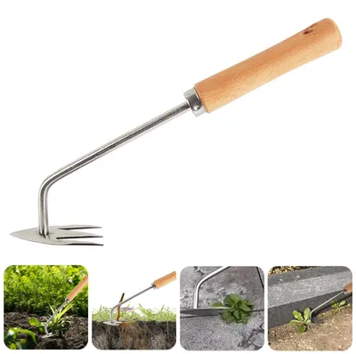 Image de Extracteur de mauvaises herbes avec manche en bois et 3 dents
