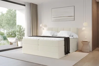 Produktbild von ALTDECOR Boxspringbett - H3/H4 Matratze und Topper - FAMA KING - 160x200 - Beige - Doppelbett, Boxbett, Polsterbett mit Bettkasten mit Stauraum und Kopftei