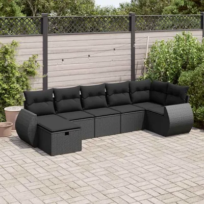 Produktbild von CLORIS 7-tlg. Garten-Sofagarnitur mit Kissen Schwarz Poly Rattan - Sitzgruppe 3325601