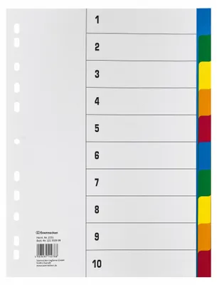 Produktbild von Register 1531 DIN A4 blanko volle Höhe 10tlg PP farbig Packung mit 25 Stück