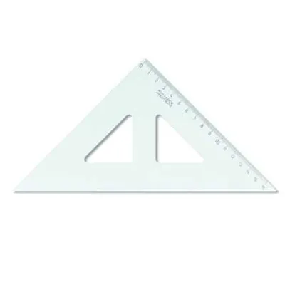 A transparent triangular ruler on a white background.