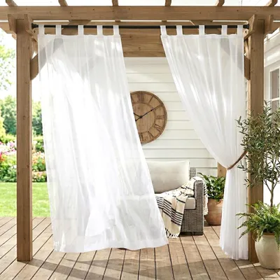 Produktbild von 2er Set Outdoor Vorhang Voile Weiß Wasserabweisend Gardine Transparent mit Klett Schlaufen Montage ohne Stangendemontage Garten Terrasse Balkon Pergola B*H: 132x213cm