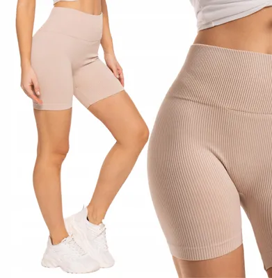 Produktbild von MORAJ BEIGE Nahtlose Damen-Radsportleggings in Größe L/XL mit hohem Bund und Rippstrickmuster