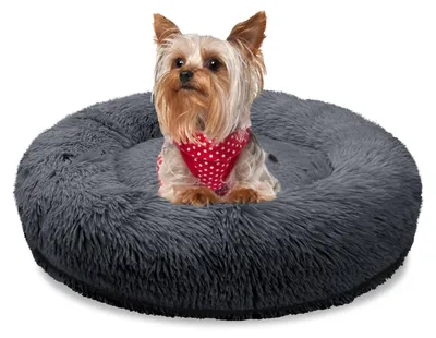 Produktbild von BLUZELLE Orthopädisches Hundebett Kleine Hunde & Katzen, 50cm Donut Kissen Waschbar Rund Memory Foam Katzenbett Plüsch Dunkelgrau