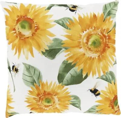 Produktbild von Outdoor Kissen Sonnenblumen Hummel weiß gelb 45x45cm