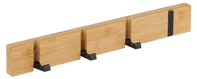 Produktbild von Garderobenständer mit 4 Klapphaken, Bambus, Metall, geeignet zum Bohren oder Kleben, Wandgarderobe für den Flur, natur/schwarz