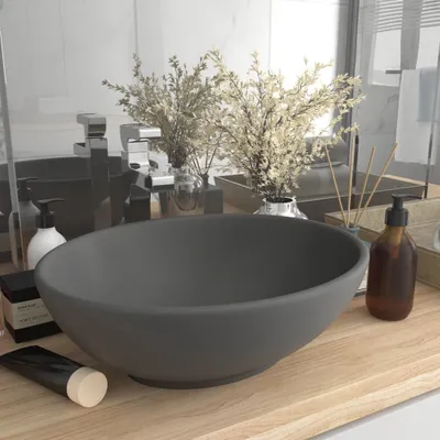 Produktbild von vidaXL Ovales Keramik Waschbecken Matt Dunkelgrau Aufsatzwaschbecken für Badezimmer 400x330x135 mm