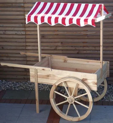 Produktbild von Marktwagen mit Baldachin weiß/rot Promadino Dekoration Hingucker Deko Display