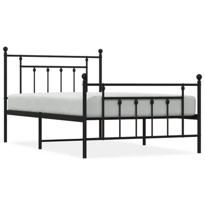 Zdjęcie produktu dla Metalowa Rama Łóżka Z Wezgłowiem I Zanóżkiem, Czarna, 100X200Cm Lumarko!