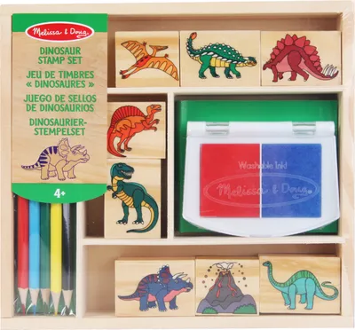 Produktbild von Melissa & Doug Dinosaur Stamp Set, Violett, Rot, Mehrfarbig, Kunststoff, Holz, Junge/Mädchen, 4 Jahr(e), 203,2 mm