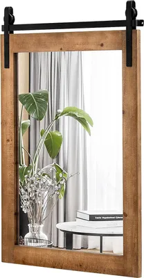 Obrázek produktu pro COSTWAY Obdélníkové zrcadlo s dřevěným rámem, 76,5 x 56 cm, rustikální nástěnné zrcadlo, nerozbitné závěsné zrcadlo s kovovým držákem, do předsíně, obývacího pokoje, ložnice (hnědá)