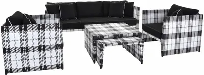 Zdjęcie produktu dla KRINES HOME Ekskluzywny zestaw mebli ogrodowych "TARTAN" 2 fotele ze stolikiem sofa trzyosobowa odporna na warunki atmosferyczne zestaw ogrodowy z polirattanu grupa wypoczynkowa 5 osób (biały)