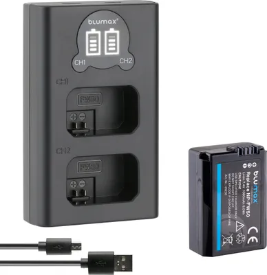 Produktbild von 1x Akku + LCD Lader für Sony NP-FW50 Alpha 6500 7 II 7R 7S NEX 7 RX10 1080 mAh
