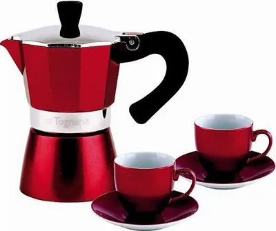 Produktbild von Espressokocher mit 2 Espressotassen, in rot, von Tognana