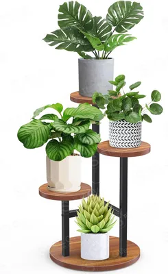 Image de Étagère pour plantes, 3 niveaux, en bois et en métal, idéale pour le salon