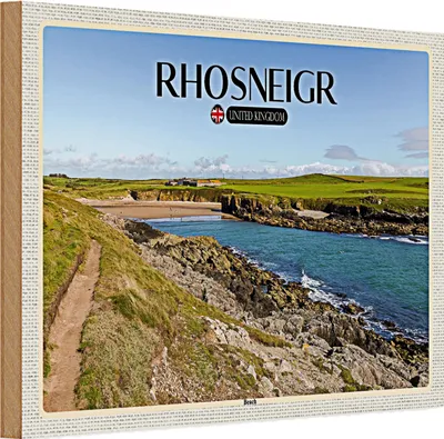 Produktbild von Holzschild Städte Rhosneiger Beach England UK 30x20cm