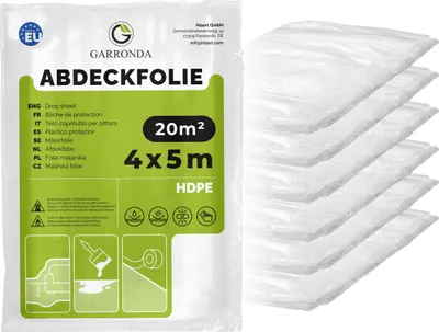 Image de Bâche de protection 4 x 5 m, lot de 6, transparente, en PEHD, pour rénovation, protection contre la poussière, déménagement, bâche de protection pour meubles et sols, résistante à la déchirure GD-0166
