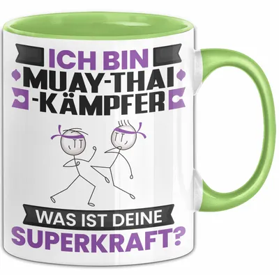 Produktbild von Muay-Thai-Kämpfer Tasse Geschenk für Muay-Thai-Kämpfer Geburtstag Lustiger Spruch Kaffee-Becher Was Ist Deine Superkraft (Grün)