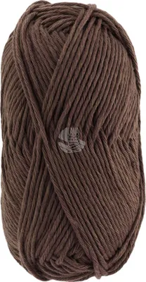 A ball of brown yarn on a white background.