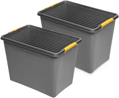 Produktbild von 2 x Kreher Aufbewahrungsbox 'Solid Box' aus Kunststoff mit Deckel und Rollen (80 Liter Volumen)