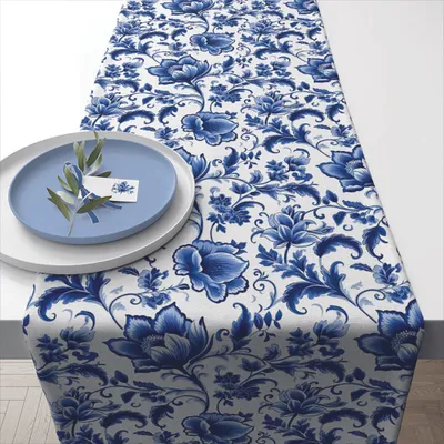 Immagine prodotto di Runner da tavola 40x150 cm Motivo Delfter blu e bianco Floreale