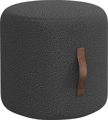 Image de HOMCOM Tabouret, repose-pieds, tabouret rembourré rond, ottomane avec poignée, repose-pieds aspect velours, pour salon, chambre à coucher, gris foncé, Ø 52 x 40,5 cm