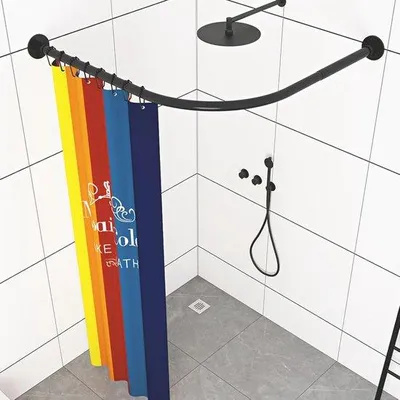 Image de Barre de douche réglable en L, noire, 70-95 cm, en acier inoxydable