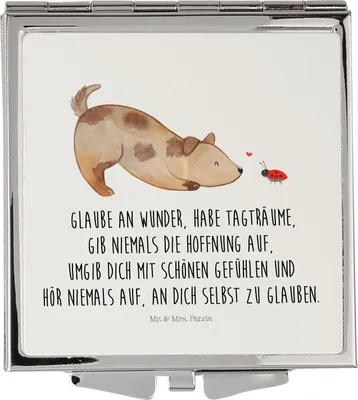 Produktbild von Mr. & Mrs. Panda Handspiegel Hund Marienkäfer - Weiß - Geschenk, Positiv, Klappspiegel, Schminkspiegel, Sprüche, Kosmetikspiegel, Mischlingshund, Kleiner Spiegel, Frauen