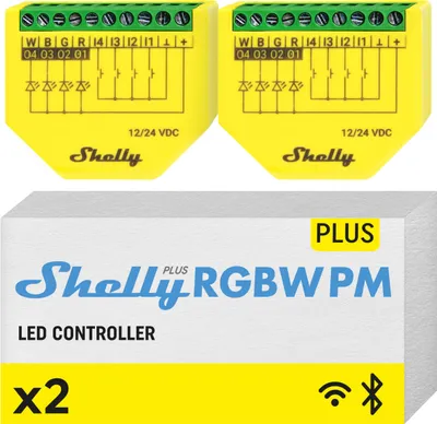 Immagine prodotto di Shelly Plus RGBW PM, confezione da 2 - Controller LED Wi-Fi