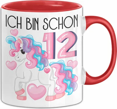Produktbild von 12. Geburtstag Geschenk Tasse Becher Mädchen Tochter Geburtstagsgeschenk Einhorn Ich Bin Schon 12 (Rot)
