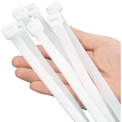 Obrázek produktu pro Dlouhé stahovací pásky, délka 1500 mm, šířka 12 mm, bílé barvy, 20 kusů, odolné vůči UV záření, pevnost v tahu 114 kg
