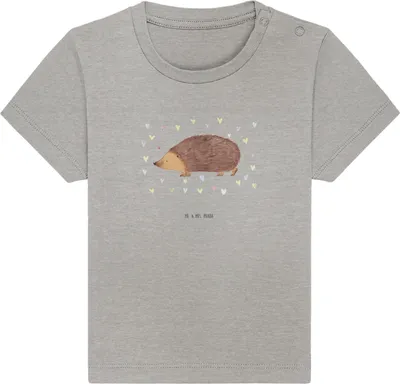 Produktbild von Mr. & Mrs. Panda Babyshirt Igel Herzen 0. - 6. Monat - Heather Grey - Geschenk, Baby Shirt, Liebe, Organic, T-Shirt, Herz, , Vertrauen, Leben, Lustige Sprüche