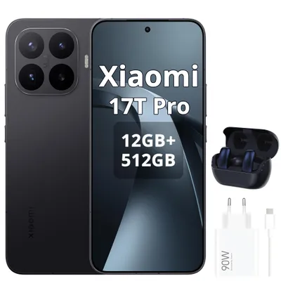 Produktbild von Xiaomi 17T Pro 5G 12+512GB Black, Android 16 Smartphone, Mit Xiaomi 90W HyperCharge Combo (Type-A), Mit Kopfhörern