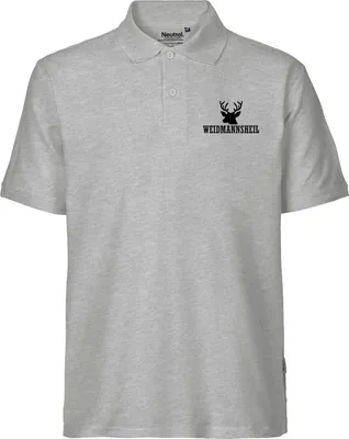 Produktbild von Huuraa Herren Polo Shirt Weidmannsheil Hirsch Jägergruß M Sport Grey Bio Baumwolle Fairtrade Poloshirt Geschenkidee