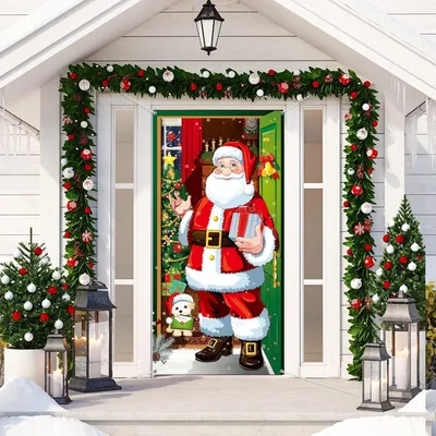Image de Bannière de fond de porte du Père Noël pour une décoration festive en rouge