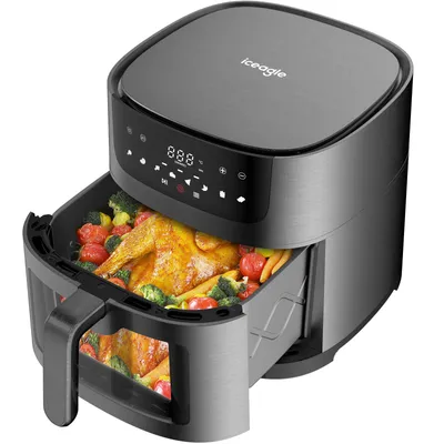 Produktbild von Heißluftfritteuse XXL Air Fryer 9L - Heissluftfriteuse mit Großes Sichtfenster | Friteuse Airfryer ohne Öl mit Digitalem Led Touchscreen, 8 Programmen