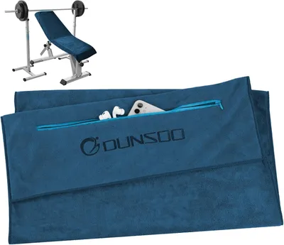 Produktbild von Fitnesshandtuch Mikrofaser mit Reißverschlussfach, 120 x 50 cm, marineblau, für Sport und Gym