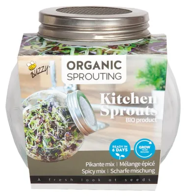 Produktbild von Sprossenglas mit Keimsprossen Scharfe Mischung | Keimsprossenglas von Buzzy Seeds